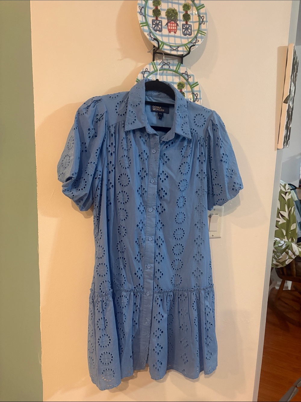 DONNA MORGAN BLUE EYELET DRESS
